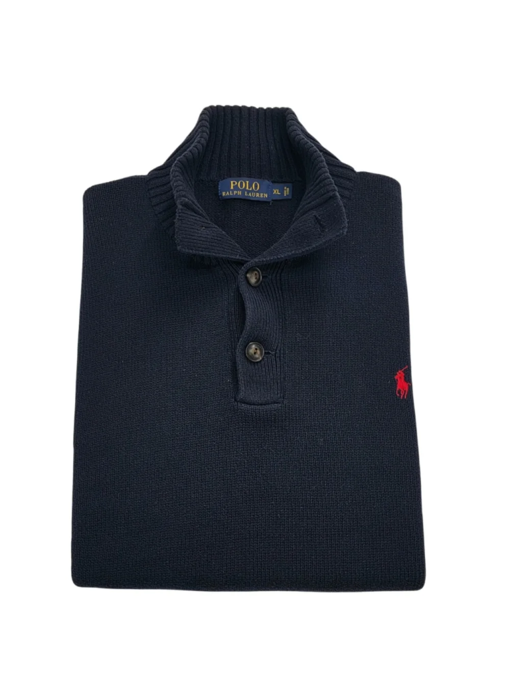 Polo Ralph Lauren Mens XL Navy Cotton Shawl Collar Pullover Sweater Red Pony